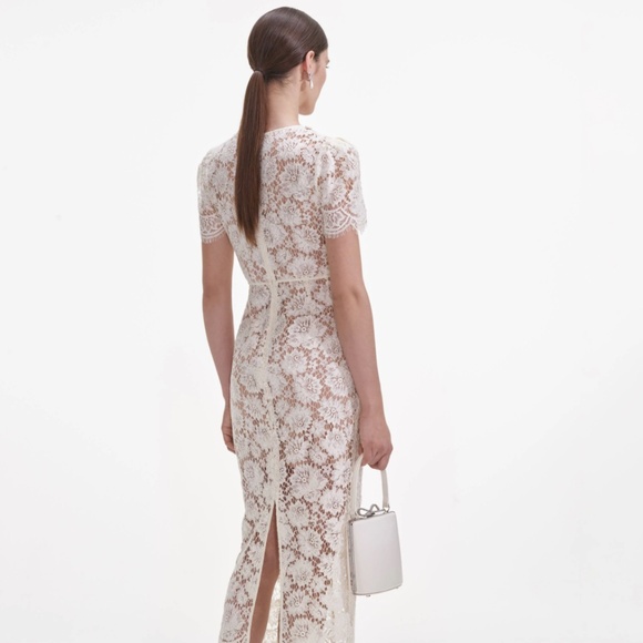 self-portrait Cream Fine Lace Pearl Midi Dress - Size US10 - MSRP $615 - NWT - Picture 3 of 8